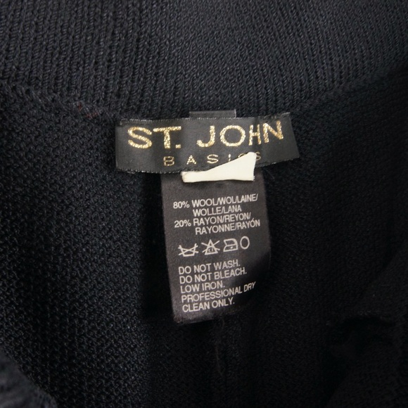 Vintage St. John Black Wool Knit High Rise Stretch Waist Leg Trouser Pants - Picture 5 of 5